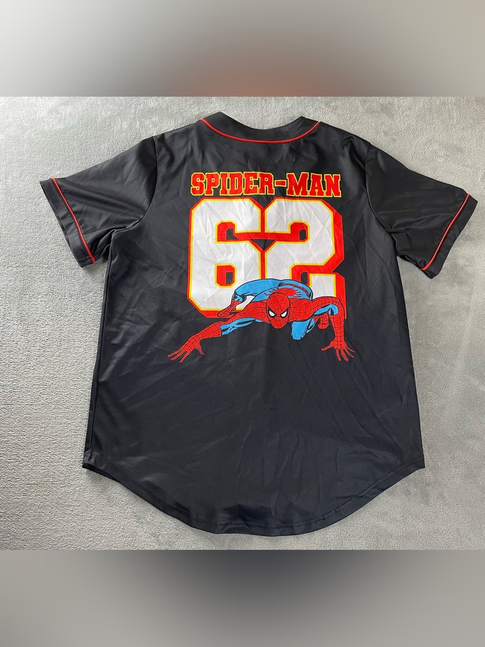 Marvel Spider-Man Baseball Style Button Up Jersey Shirt Men's Large Spiderman